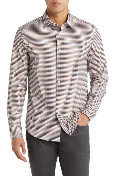 Shop Bugatchi James Ooohcotton® Houndstooth Button-up Shirt In Desert