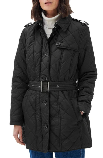 Shop Barbour Tummel Belted Quilted Jacket In Black/ Classic