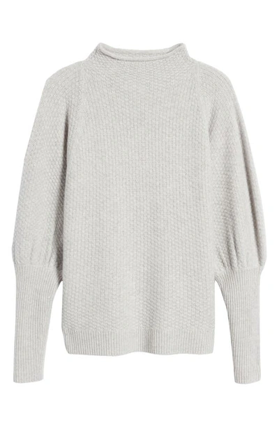 Textured Juliet Sleeve Cashmere Sweater In Grey Light Heather