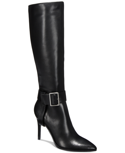 Shop Aaj By Aminah Ayida Pointed-toe Buckled Tall Boots In Black