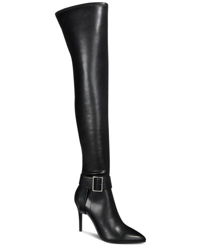 Shop Aaj By Aminah Ayida Pointed-toe Over-the-knee Boots In Black