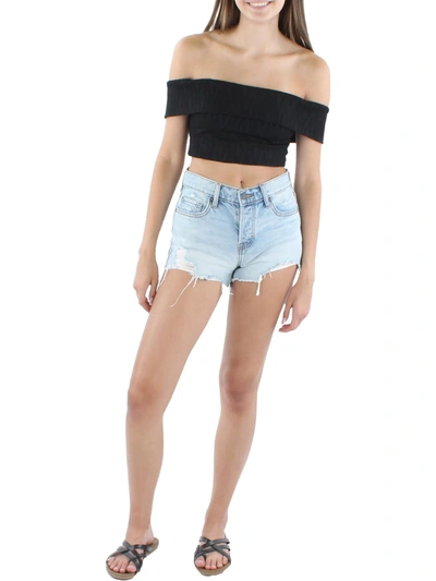 Shop City Studio Juniors Womens Woven Off-the-shoulder Cropped In Black