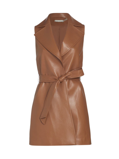 Shop Alice And Olivia Women's Rozlynn Faux Leather Belted Dress In Camel