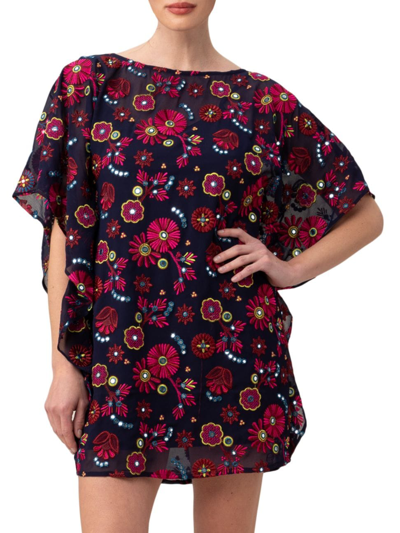 Shop Trina Turk Women's Anissa Floral-embroidered Mini Caftan In Neutral