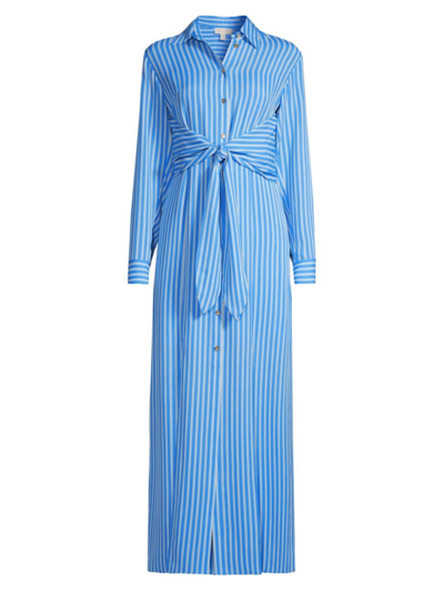 Shop Michael Michael Kors Women's Striped Tie-waist Shirtdress In Crew Blue