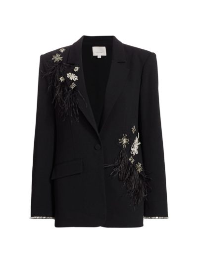 Shop Cinq À Sept Women's Jamila Bouquet Embellished Crepe Single-button Blazer In Black