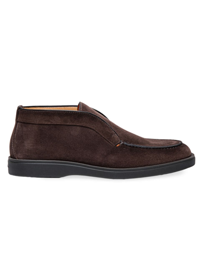 Shop Santoni Men's Suede Slip-on Chukka Boots In Dark Brown
