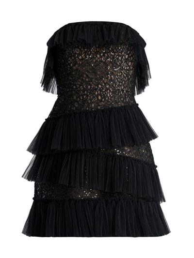 Shop Bcbgmaxazria Women's Ruffle Lace Minidress In Black