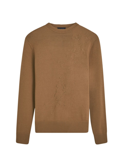 Shop Bugatchi Men's Embroidered Crewneck Long-sleeve Sweater In Camel
