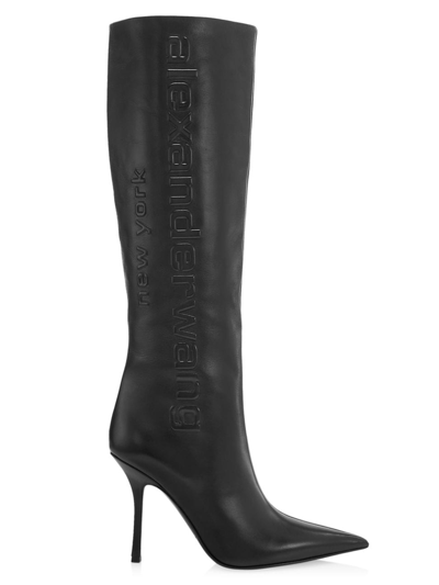 Shop Alexander Wang Women's Delphine 105mm Leather Silicone Logo Tall Boots In Black