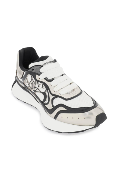 Shop Alexander Mcqueen Leather Sprint Runner Sneakers In Grey,white,black