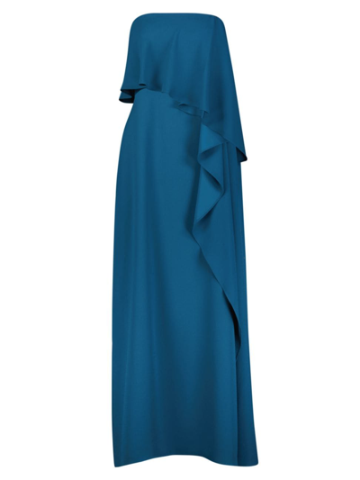 Shop Bcbgmaxazria Women's Strapless Cascading Ruffle Gown In Blue