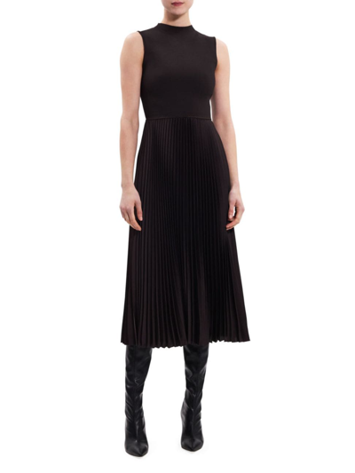 Shop Theory Women's Pleated Combination Midi-dress In Mink