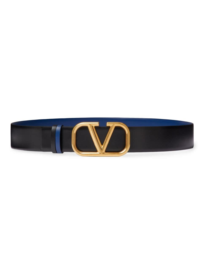 Shop Valentino Men's Vlogo Signature Reversible Calfskin Belt 40 Mm In Black