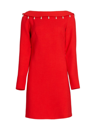 Shop Lela Rose Women's Faux Pearl-detailed Low-back Dress In Red
