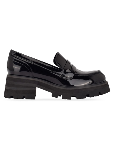Shop Marc Fisher Ltd Women's Latika 60mm Leather Lugged-sole Penny Loafers In Black