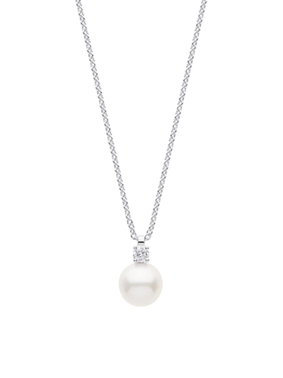 Shop Birks Women's 18k White Gold, 0.09 Tcw Diamond & Akoya Pearl Pendant Necklace