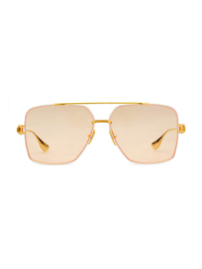 Shop Dita Eyewear Men's Grand-emperik 61mm Navigator Sunglasses In Matte White Yellow Gold