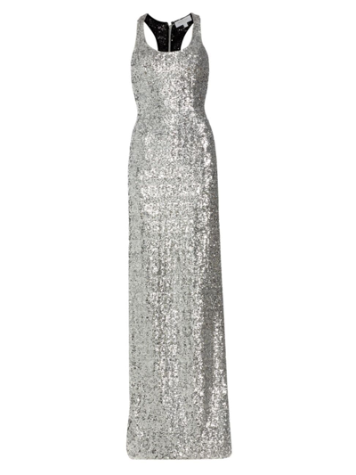 Shop Michael Michael Kors Women's Sequined Racerback Column Gown In Silver