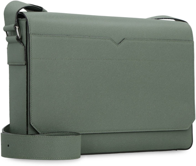Shop Valextra V-line Leather Messenger Bag In Green