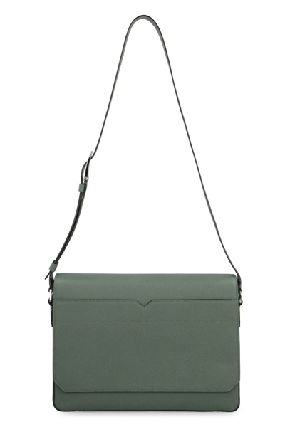 Shop Valextra V-line Leather Messenger Bag In Green