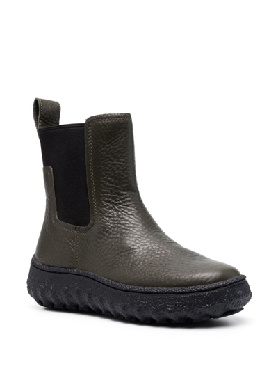Camper Ground Grained-texture Leather Boots In Green