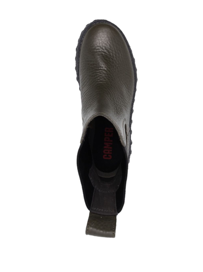 Camper Ground Grained-texture Leather Boots In Green