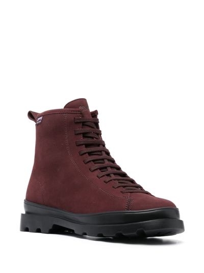 Camper Brutus Suede Lace-up Boots In Red