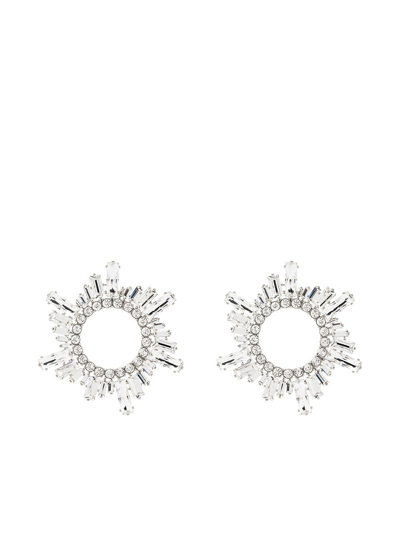 Shop Amina Muaddi Women Silver Begum Crystal-embellished Earrings
