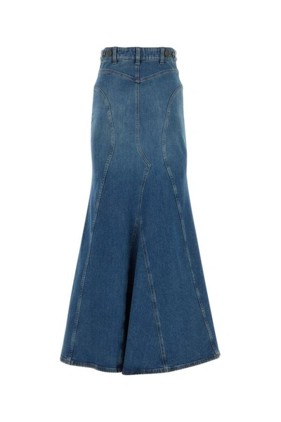 Shop Burberry Woman Stretch Denim Skirt In Blue