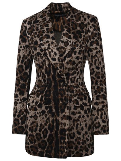 Shop Dolce & Gabbana Leopard Viscose Blazer Woman In Brown