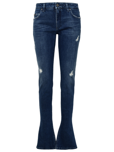 Dolce & Gabbana Dark Blue Cotton Blend Jeans In Blue