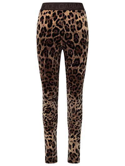 Shop Dolce & Gabbana Two-tone Charmeuse Leggings Woman In Brown
