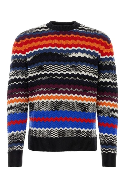 Shop Missoni Man Embroidered Stretch Wool Blend Sweater In Multicolor
