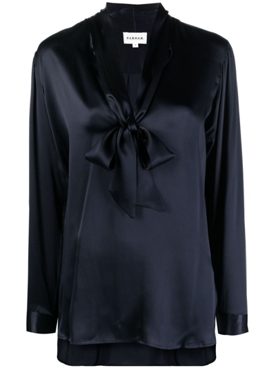 Shop P.a.r.o.s.h Stella Gathered Tie-neck Silk Blouse In Blue