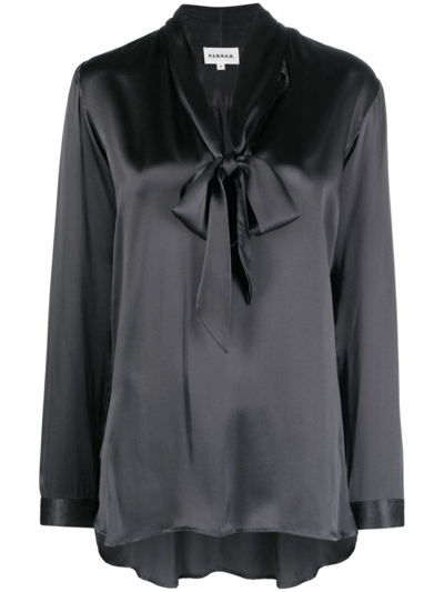 Shop P.a.r.o.s.h Stella Gathered Tie-neck Silk Blouse In Grey