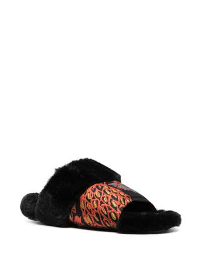 Shop La Doublej Winter Jacquard Slides In Black