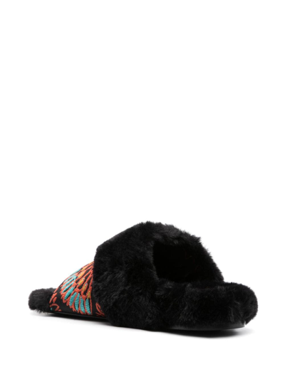 Shop La Doublej Winter Jacquard Slides In Black