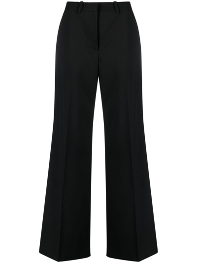 Marine Serre Wide-leg Black Virgin Wool Tailored Pants In Black