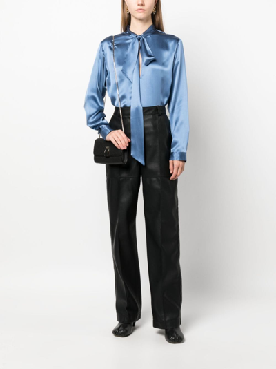 Shop P.a.r.o.s.h Stella Gathered Tie-neck Silk Blouse In Blue
