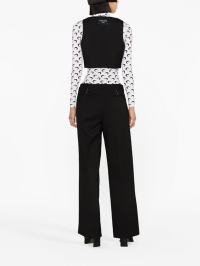Marine Serre Wide-leg Black Virgin Wool Tailored Pants In Black