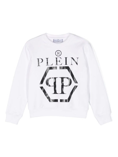 Shop Philipp Plein Junior Logo-print Long-sleeve Sweatshirt In White