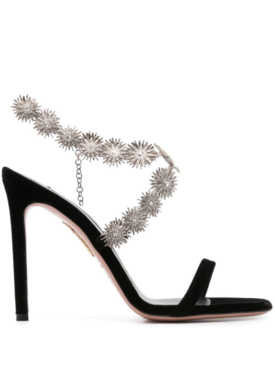 Shop Aquazzura Comet 110mm Crystal-embellished Sandals In Black