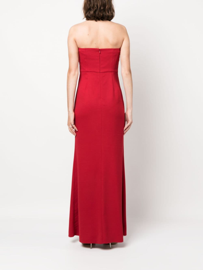 Shop Roland Mouret Draped-detail Strapless Maxi Dress In Red