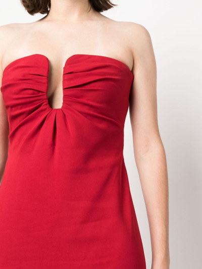 Shop Roland Mouret Draped-detail Strapless Maxi Dress In Red