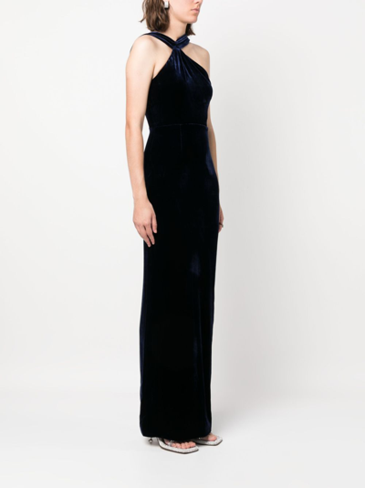 Shop Roland Mouret Asymmetric Velvet Maxi Dress In Blue