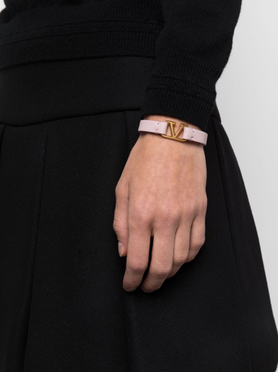 Shop Valentino Vlogo Signature Leather Bracelet In Pink