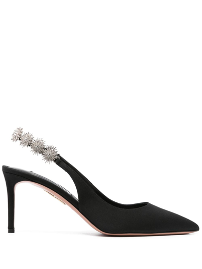 Shop Aquazzura 90mm Crystal-embellished Slingback Pumps In Black