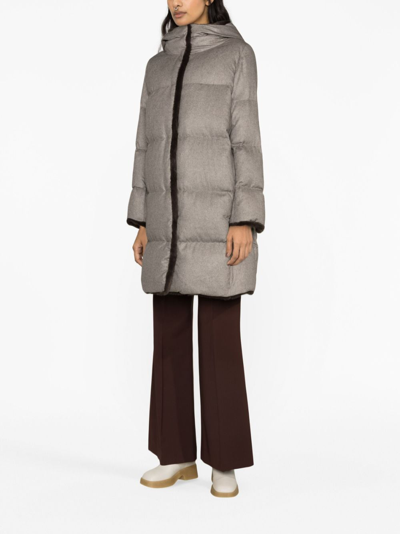 Shop Herno Faux Fur-lined Quilted Coat In Brown