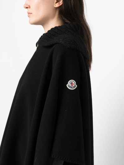 Shop Moncler Logo-patch Wool Cape In Black